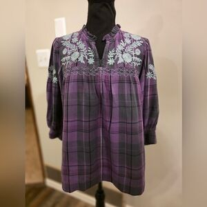 Sister Mary Purple and Gray Women's Embroidered Top